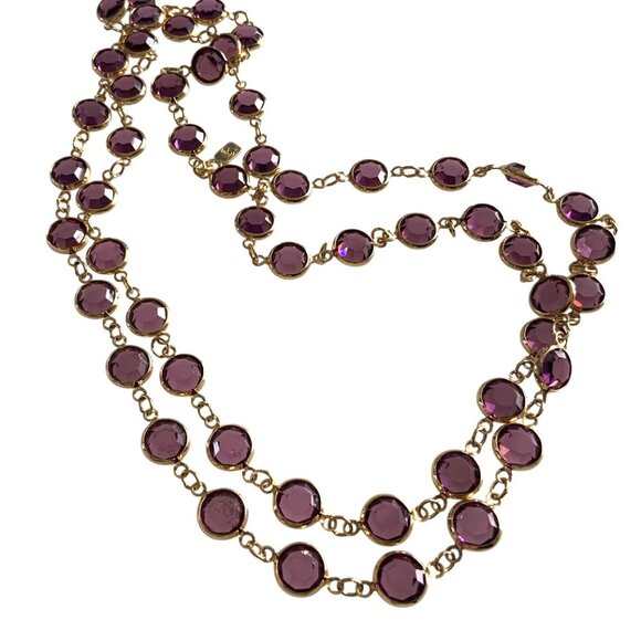 Beautiful Purple Swarovski Crystal Gold Filled Necklace 30" Long swan logo - Picture 6 of 11